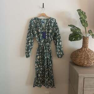 Women's Camille Dress, Green & Ivory Leaves